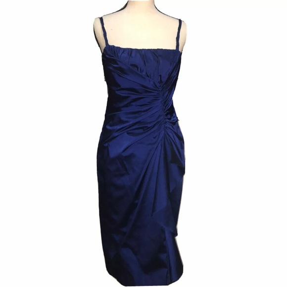 Adrianna Papell Metallic Navy Dress Gathered Ruffle Front Twisted Straps Size 12 - Picture 1 of 12
